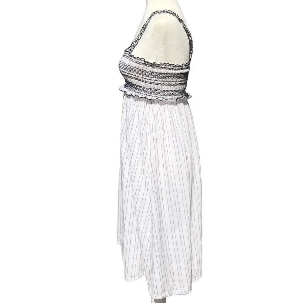 Pinko Basso White Black Striped Smocked Peasant Sundress Midi Dress Size S - Picture 4 of 11